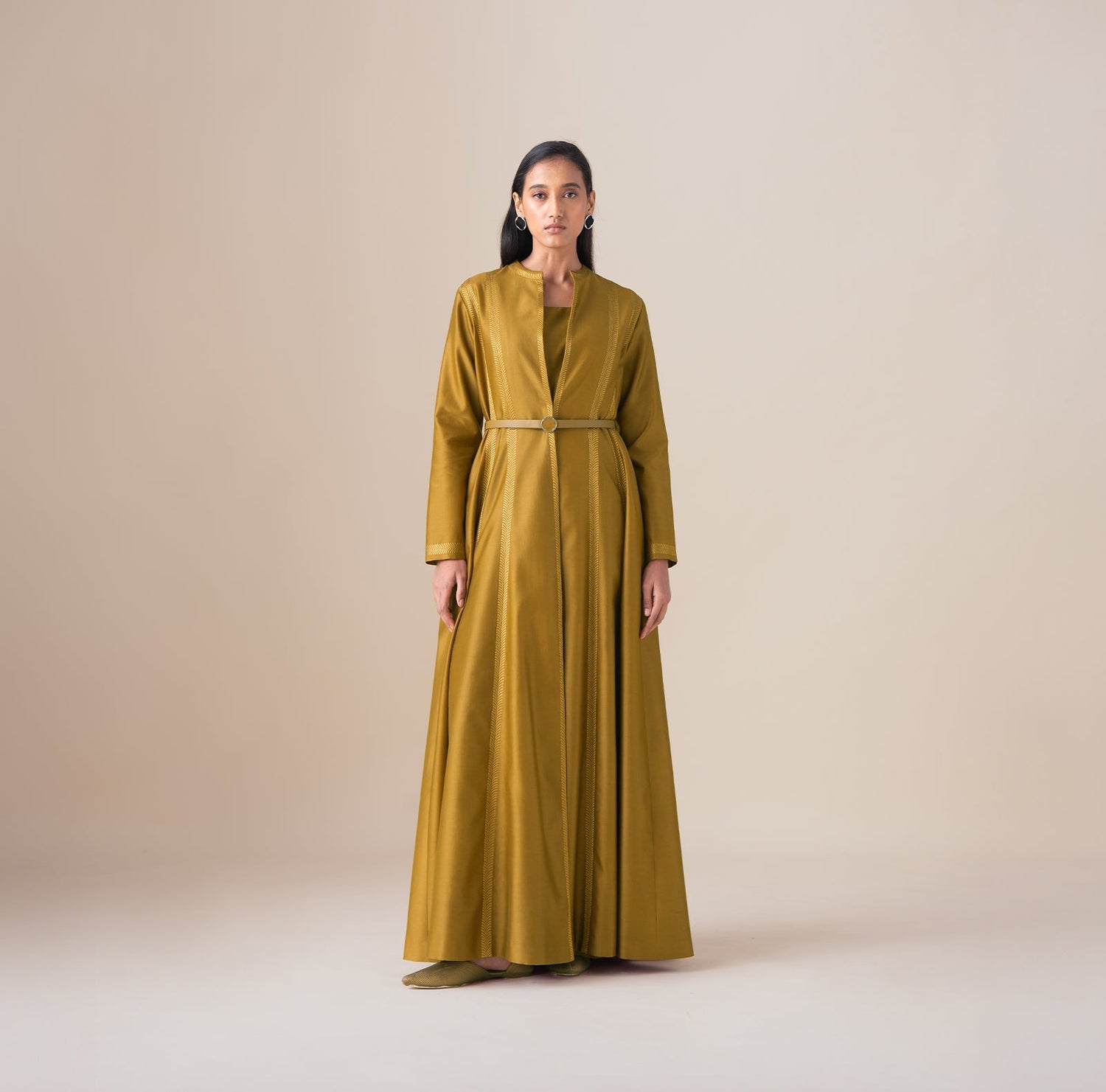    Chanderi Rubab Abaya Set – Yellow