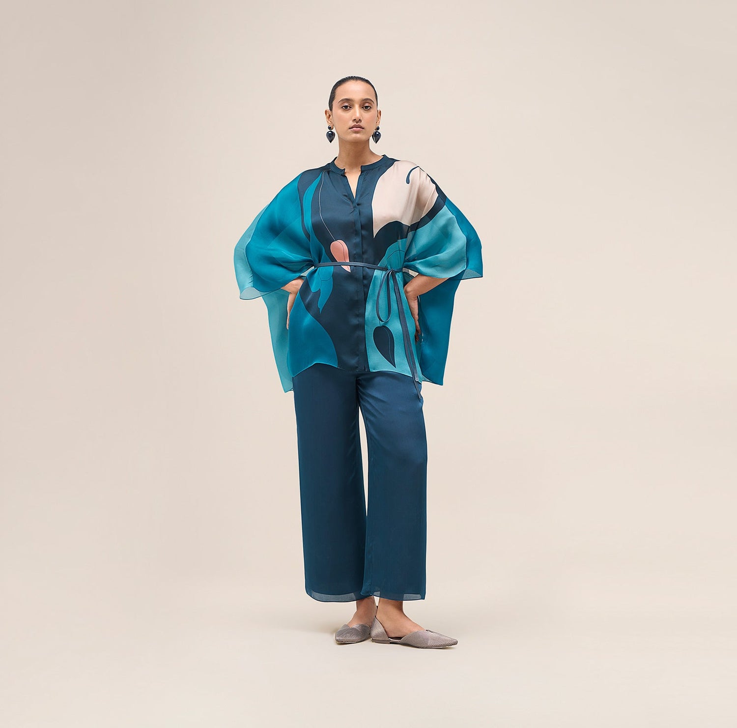  Organza Miya Kaftan Shirt Set – Blue
