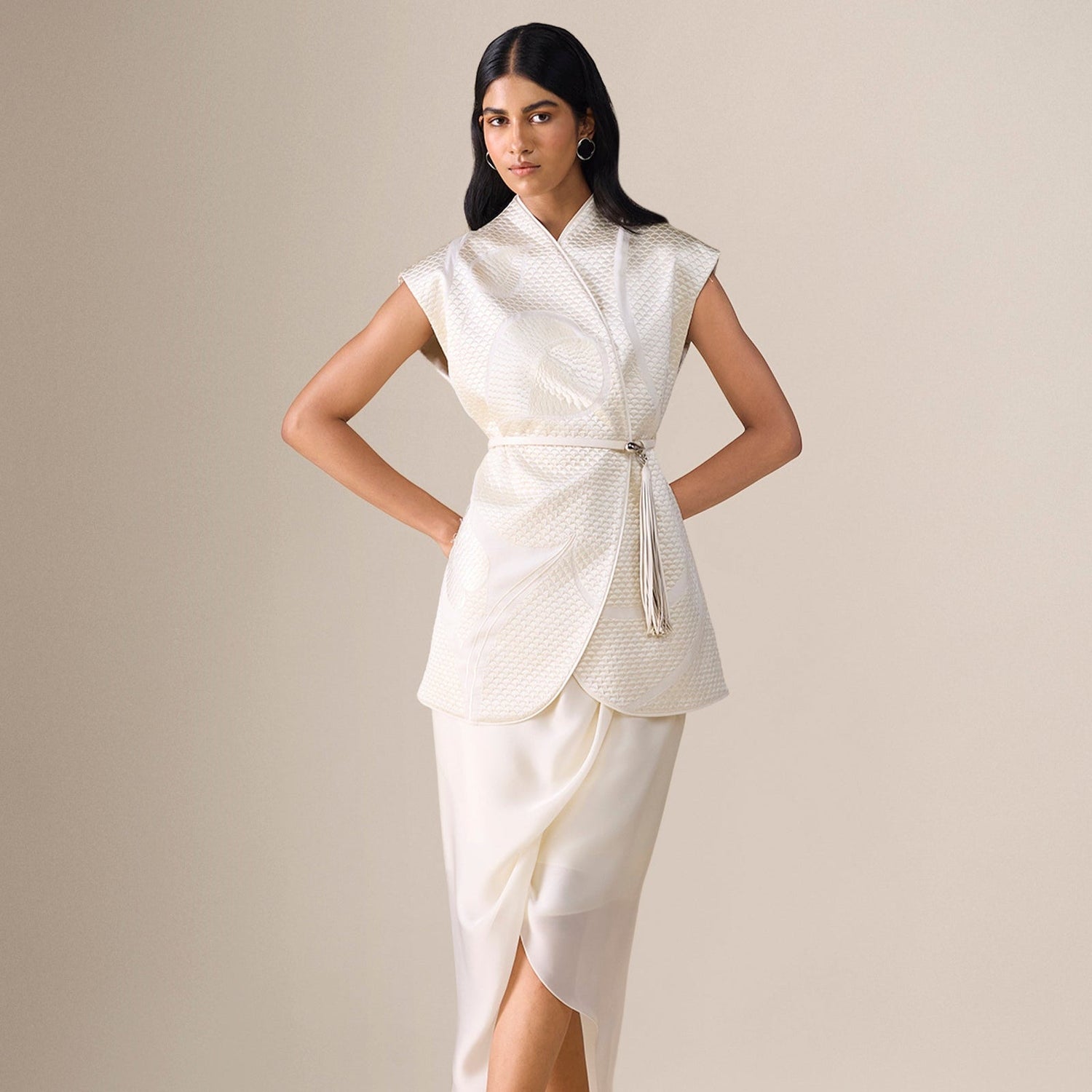  Chanderi Selah Jacket Set – Ivory