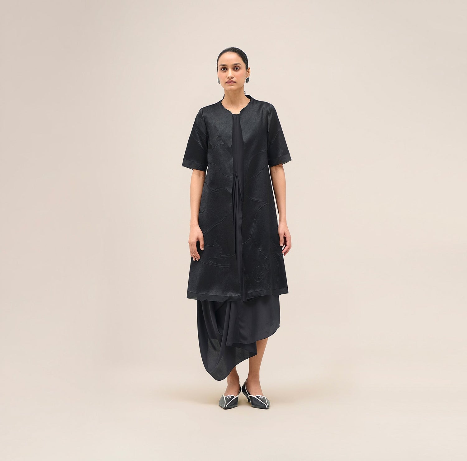 Chanderi Israh Jacket Set – Black