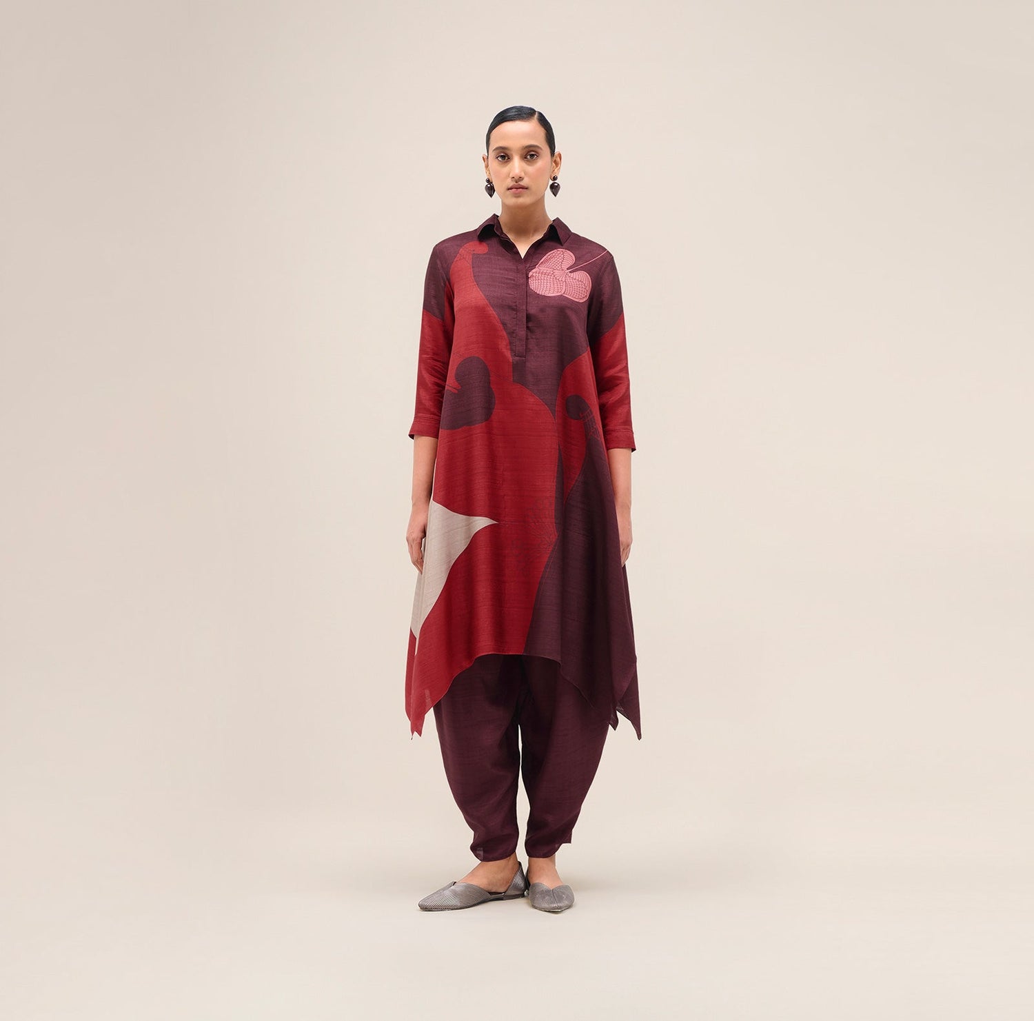  Silk Zoha Tunic Set – Red
