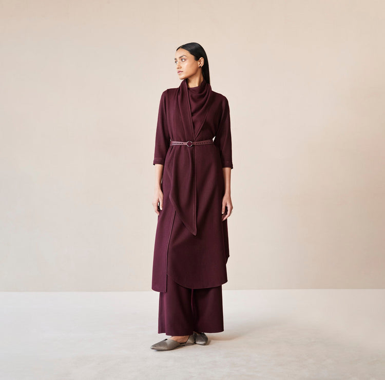 Razan Burgundy Woollen Tunic Set