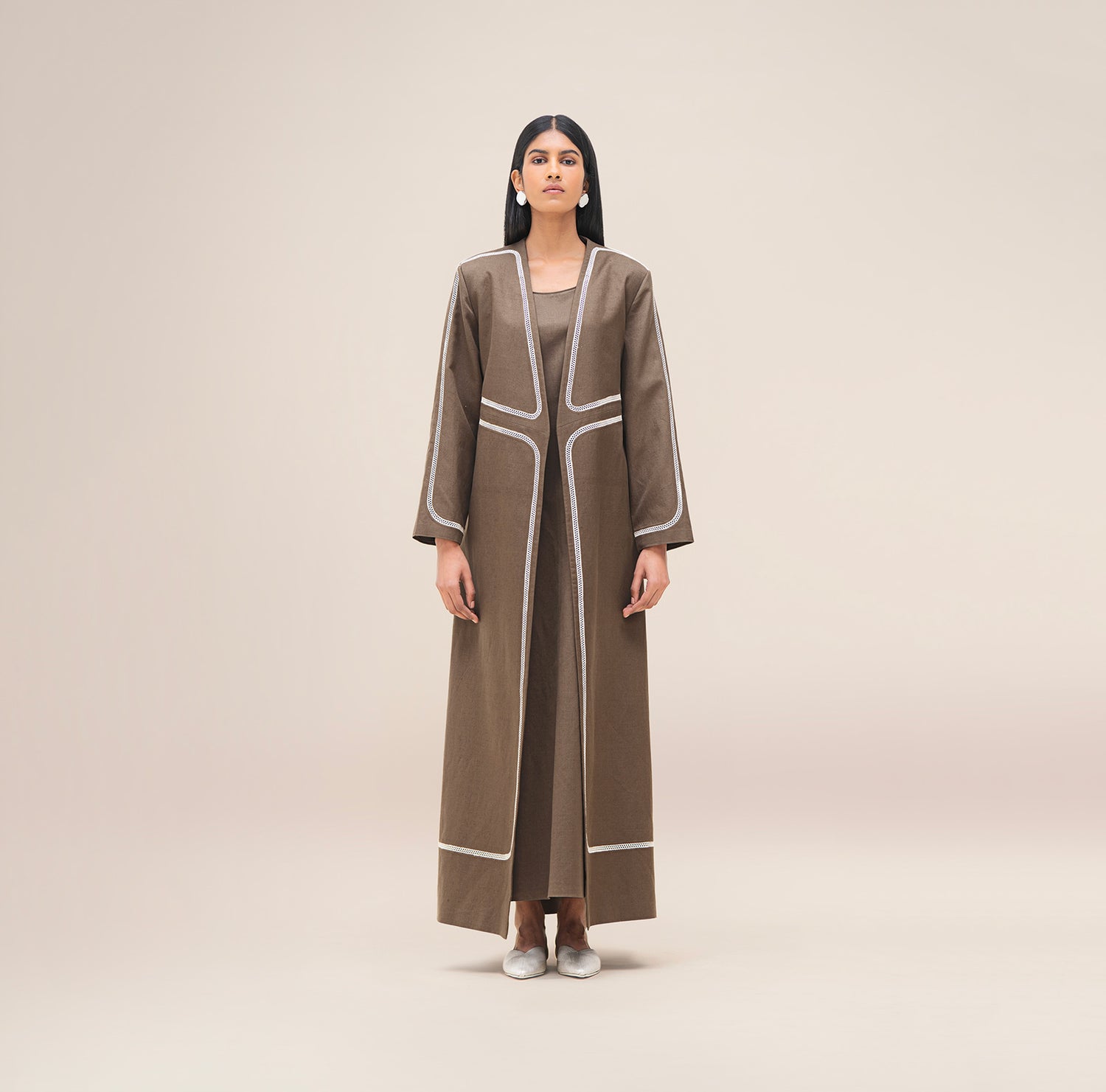  Linen Ravida Abaya Set – Brown