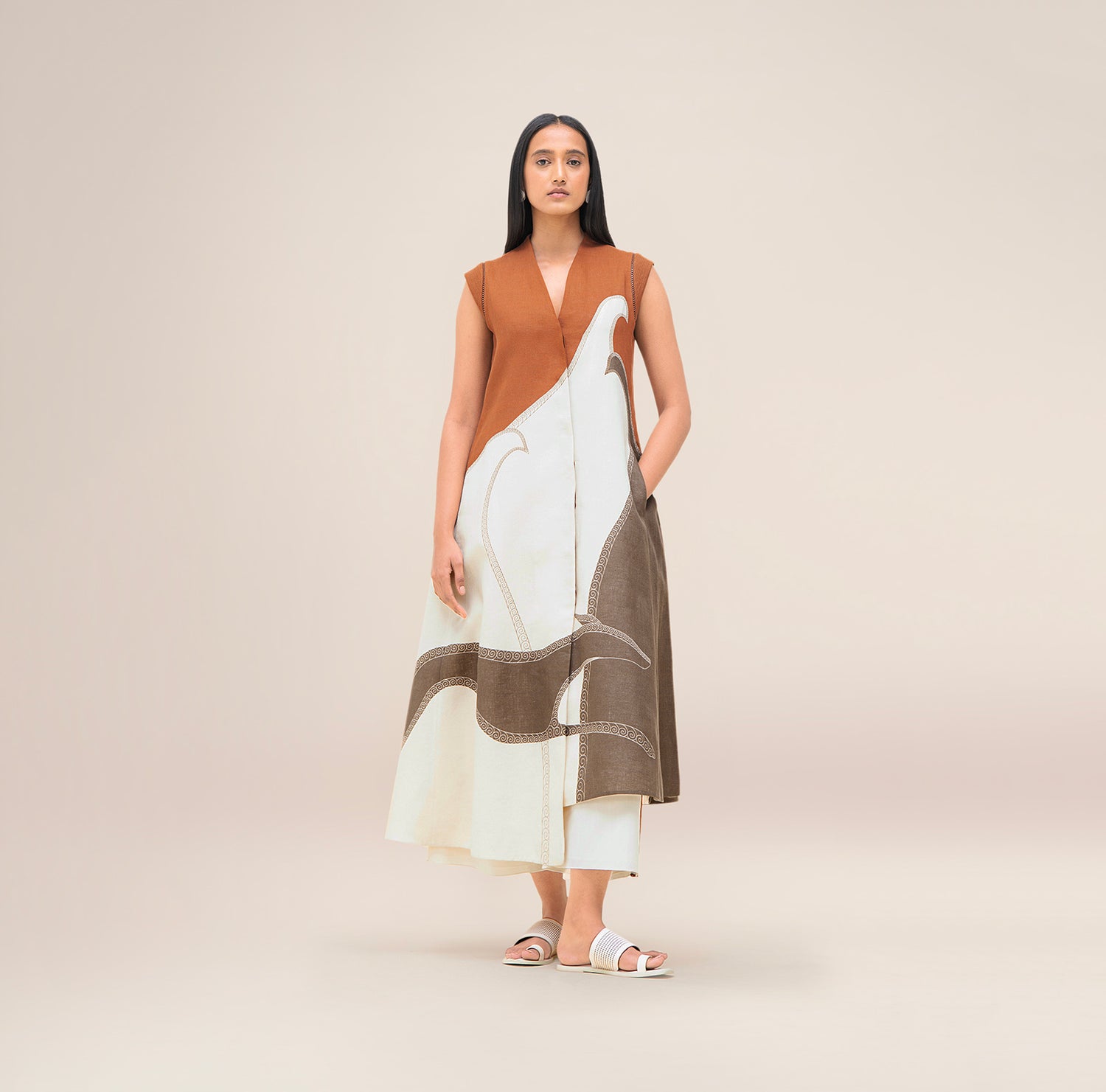  Linen Swan Jacket Set – Brown