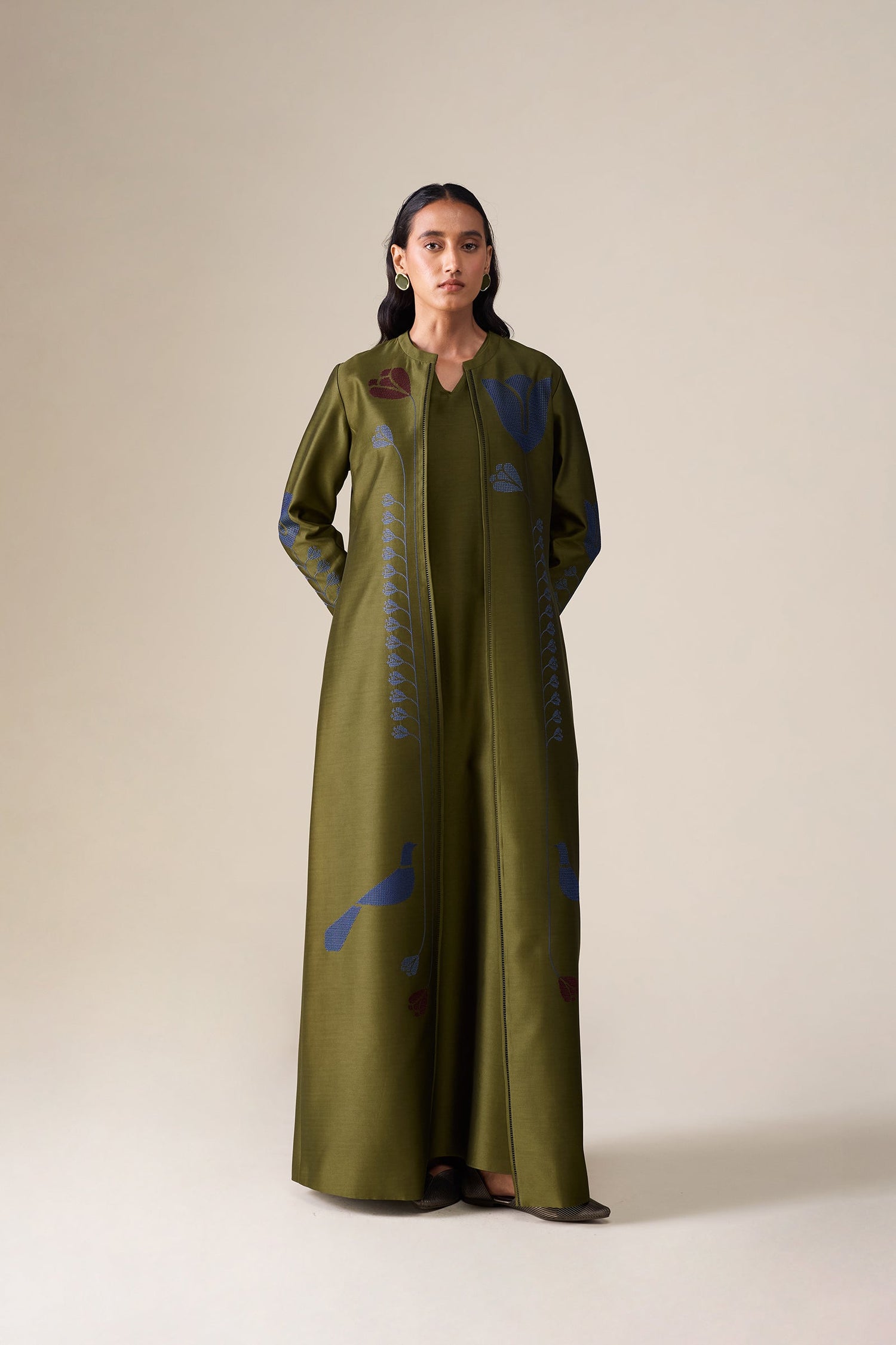  Chanderi Maliah Abaya Set – Red