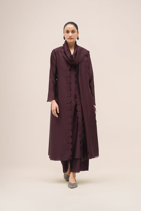 Chanderi Asrah Jacket Set – Red