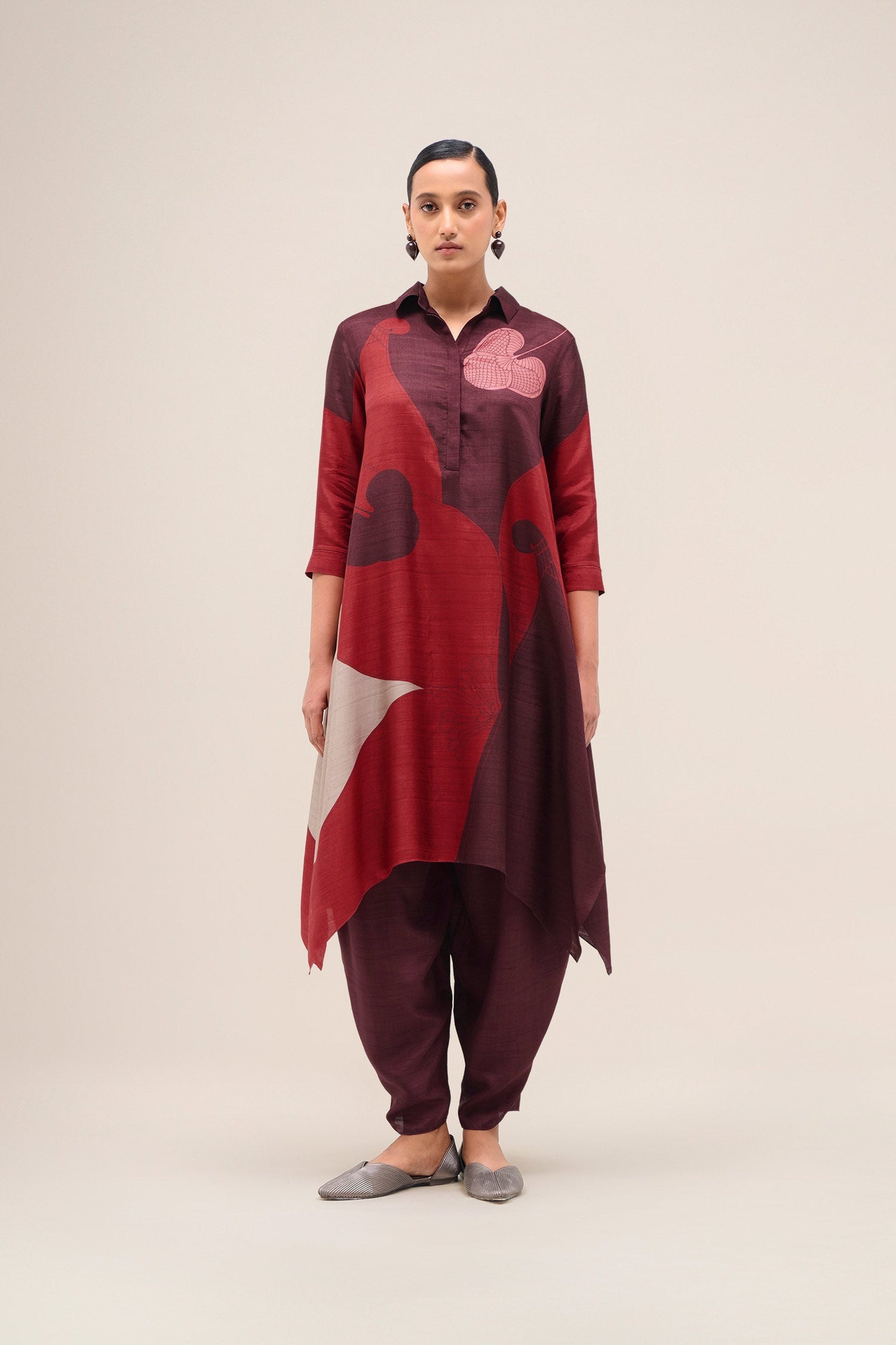  Silk Zoha Tunic Set – Red