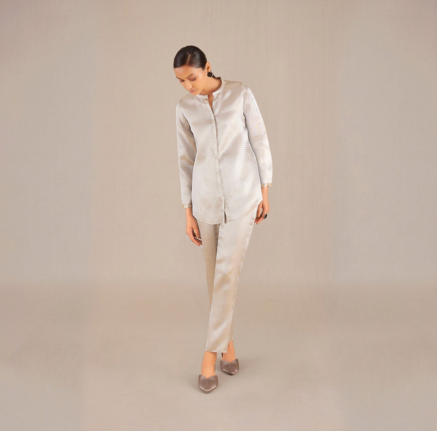 Nuran Shirt Set - Metallic Silver 