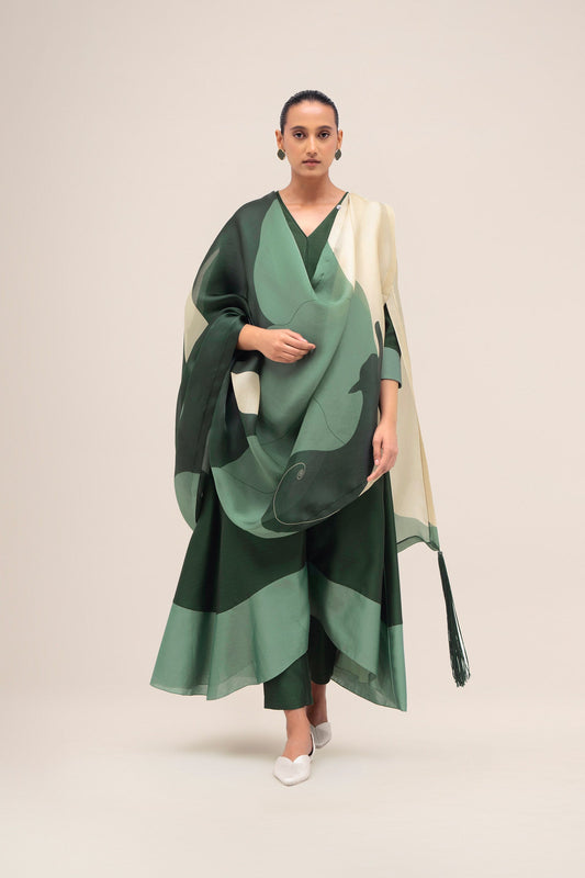Chanderi Sama Kurta Set – Green