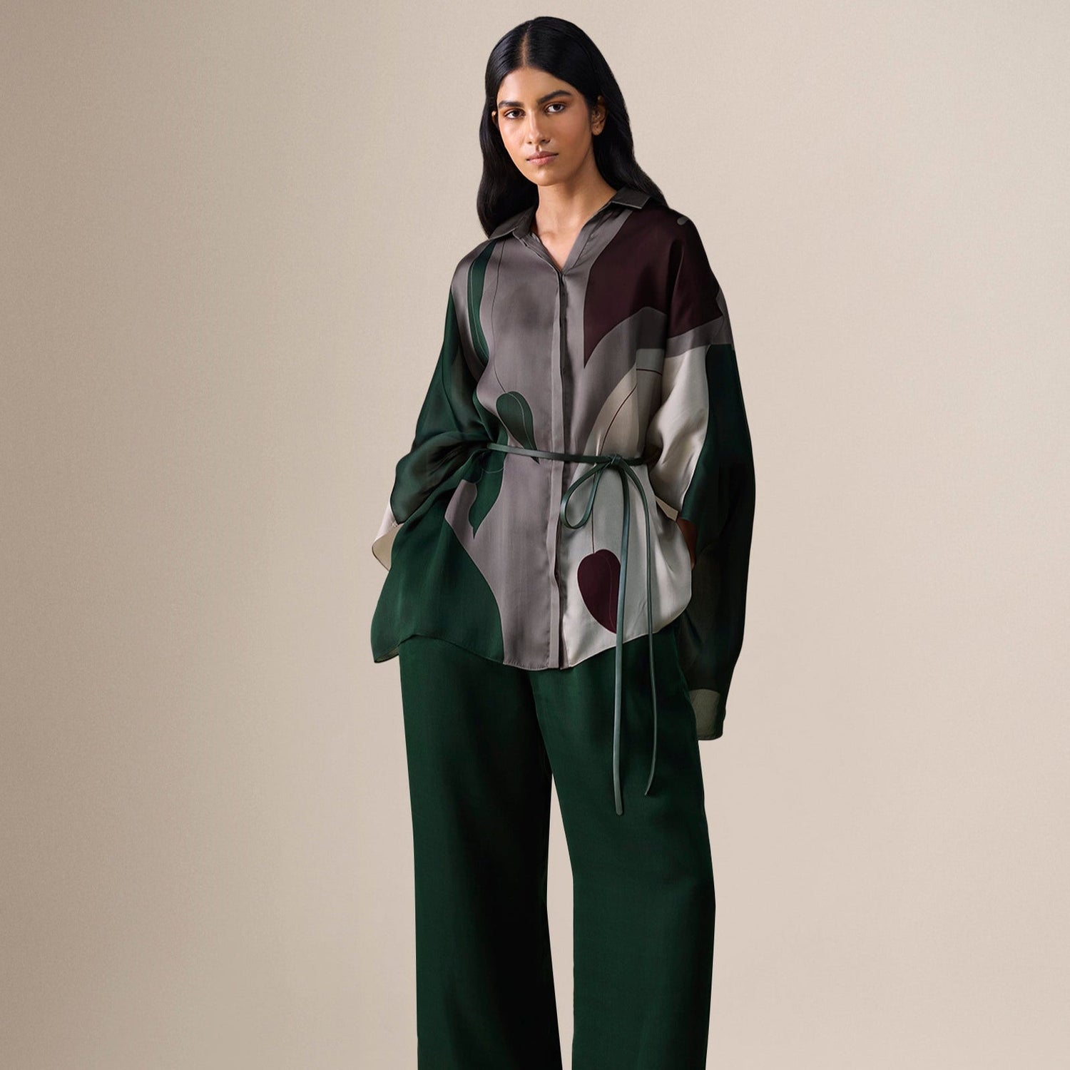  Silk Annera Shirt Set – Green