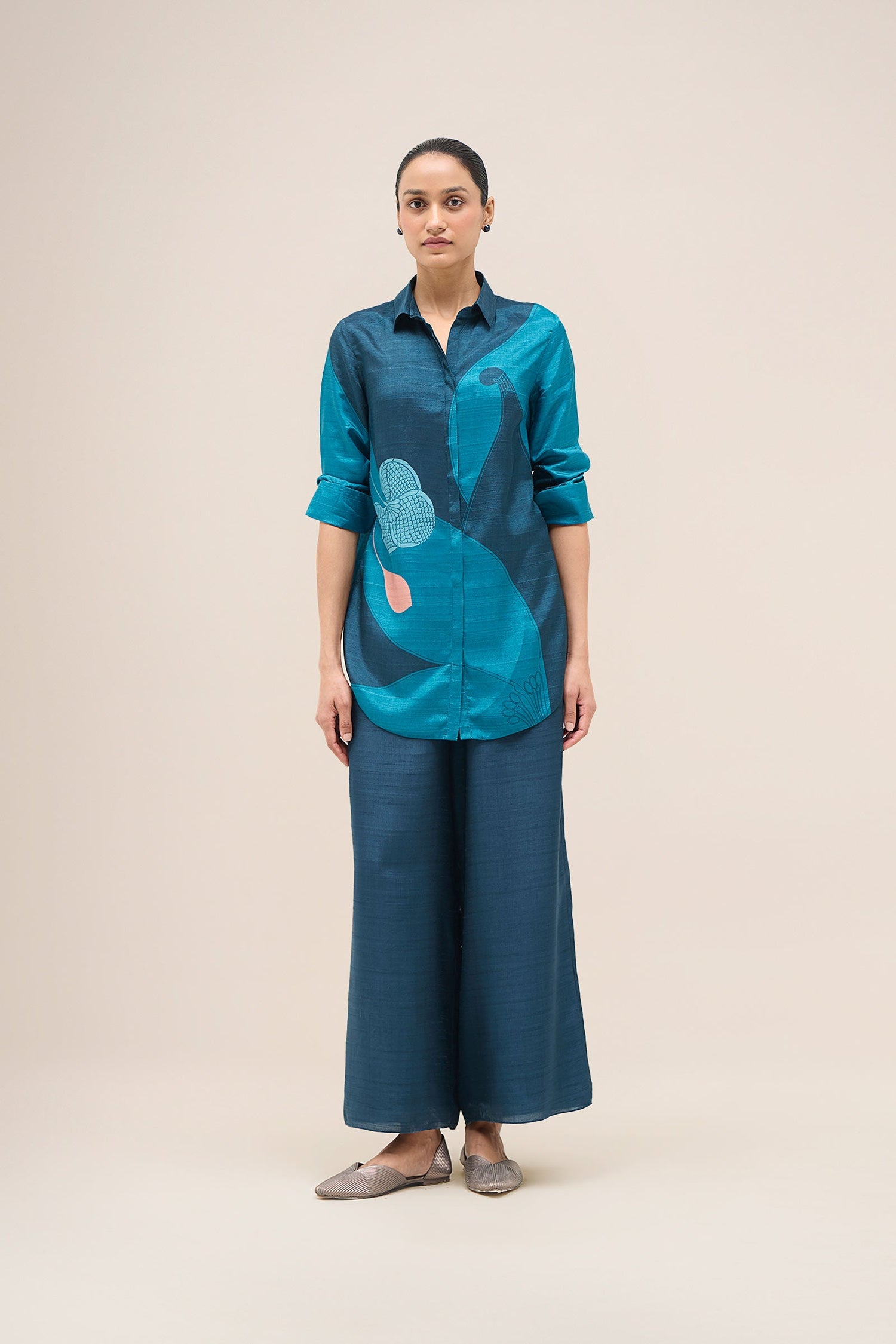  Silk Arwa Shirt Set – Blue