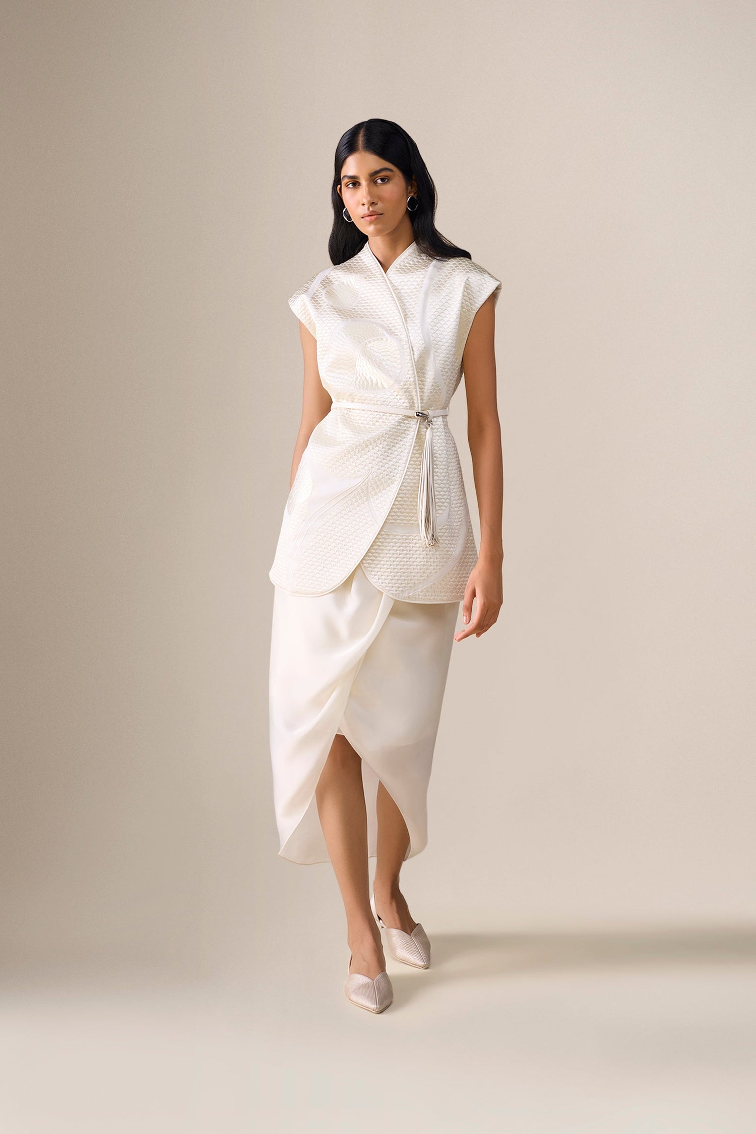  Chanderi Selah Jacket Set – Ivory