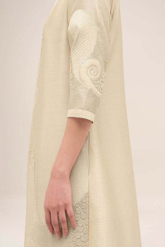 Chanderi Rida Jacket Set – Beige