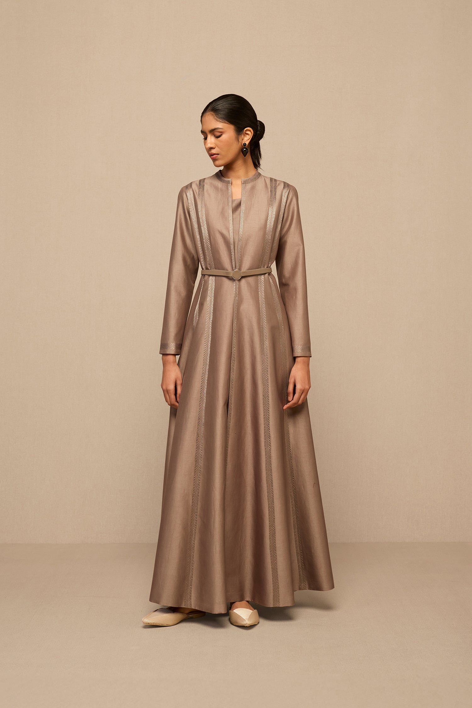  Chanderi Rubab Abaya Set – Grey