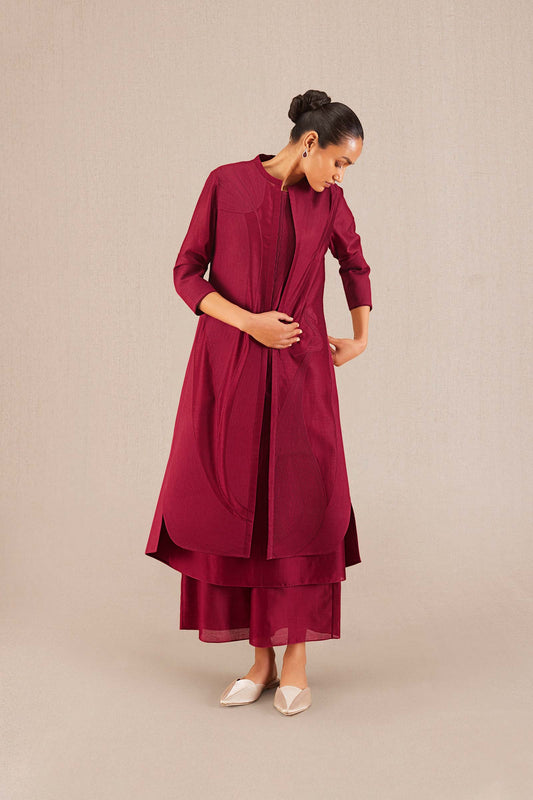 Chanderi Afza Jacket Set – Red