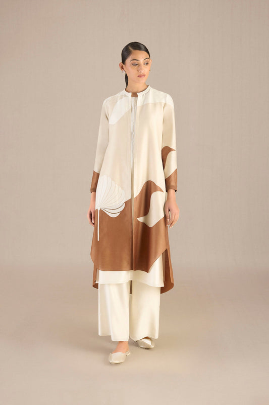 Chanderi Gena Jacket Set – Beige