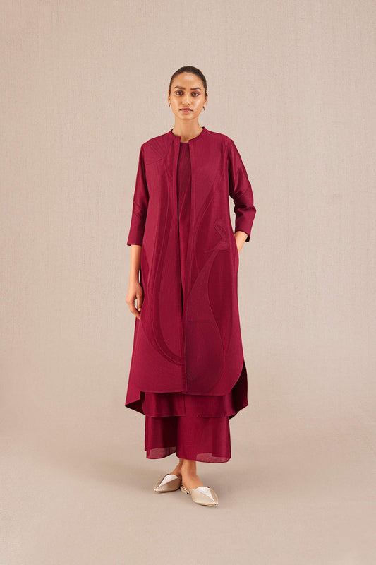 Chanderi Afza Jacket Set – Red