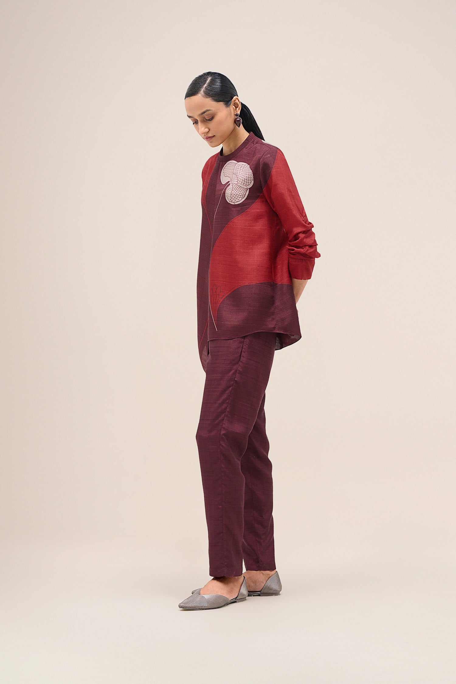 Silk Falak Shirt Set – Red
