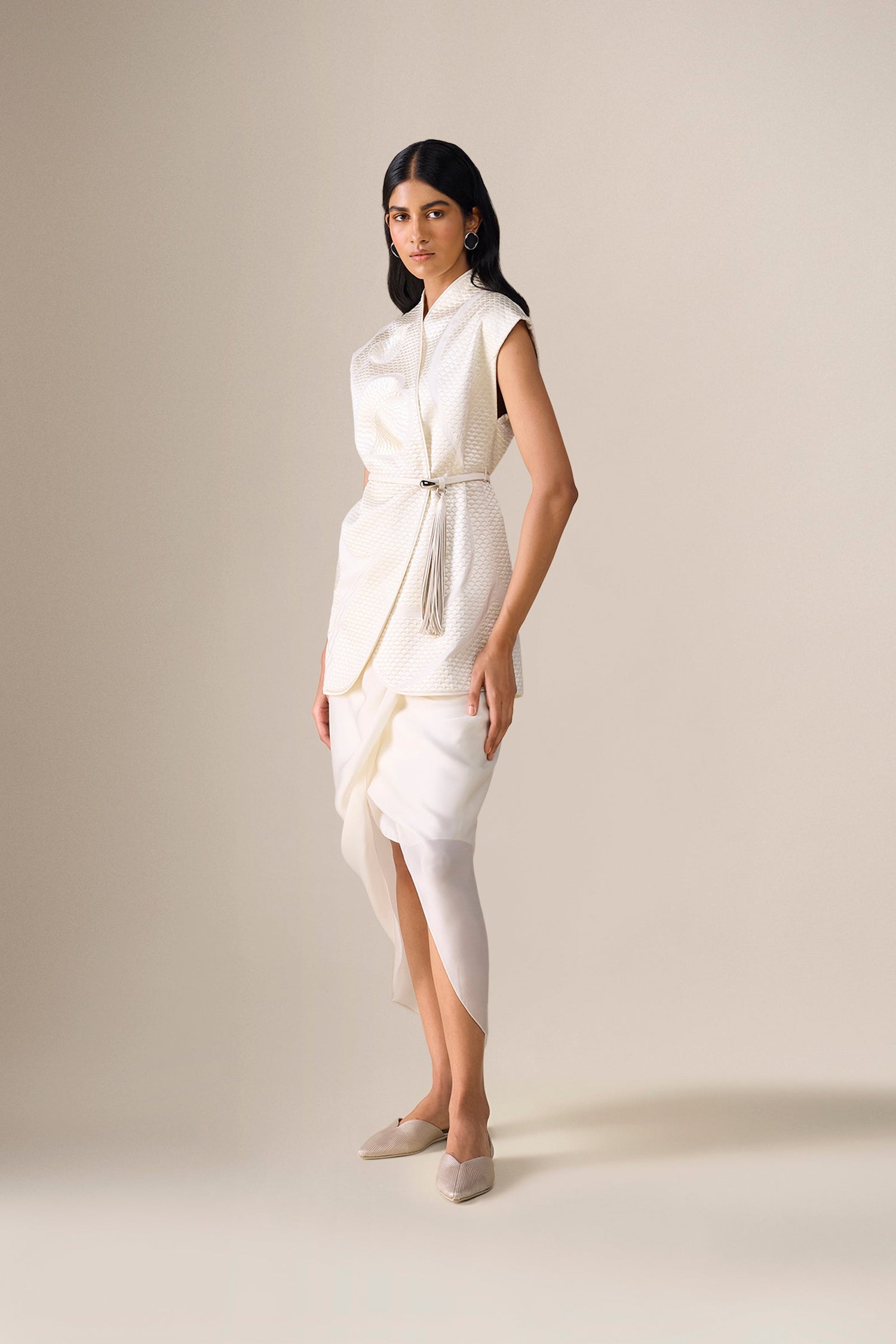  Chanderi Selah Jacket Set – Ivory