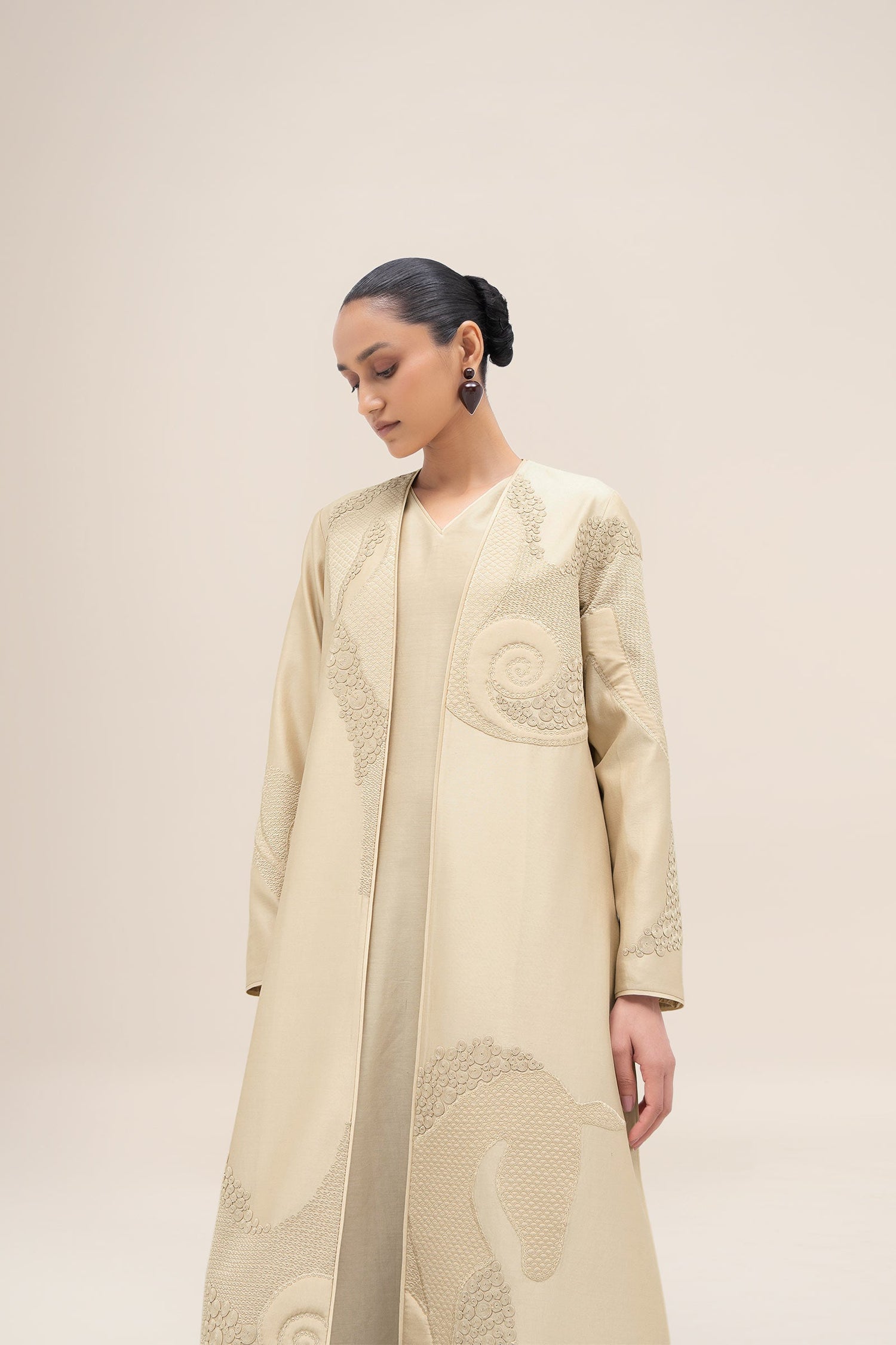  Chanderi Aayat Abaya Set – Beige