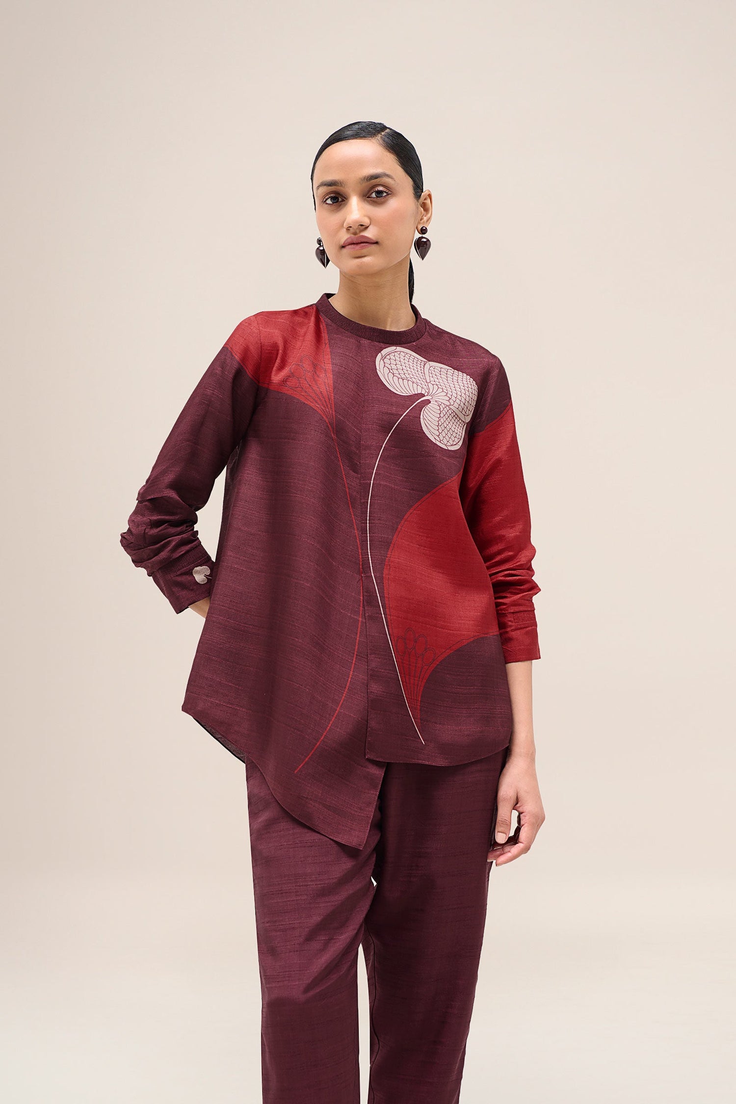  Silk Falak Shirt Set – Red