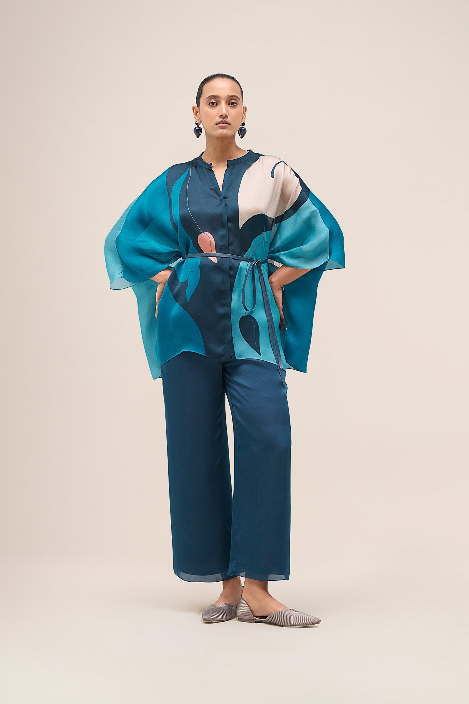  Organza Miya Kaftan Shirt Set – Blue
