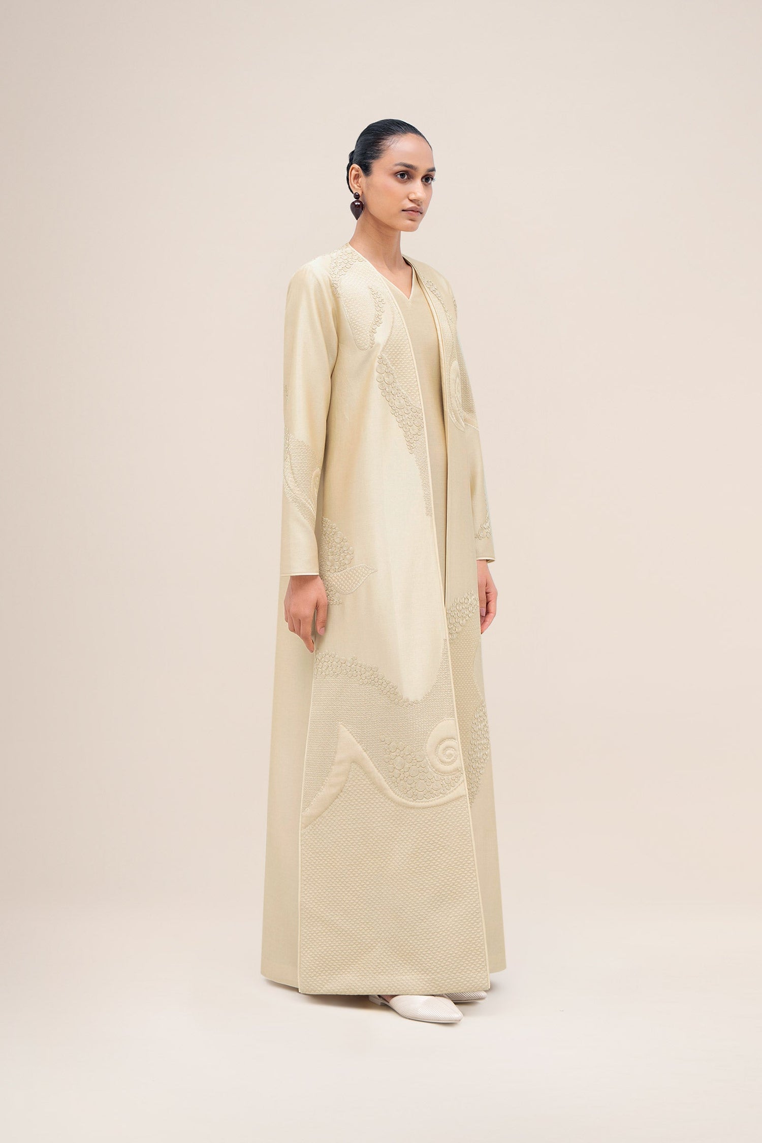  Chanderi Aayat Abaya Set – Beige