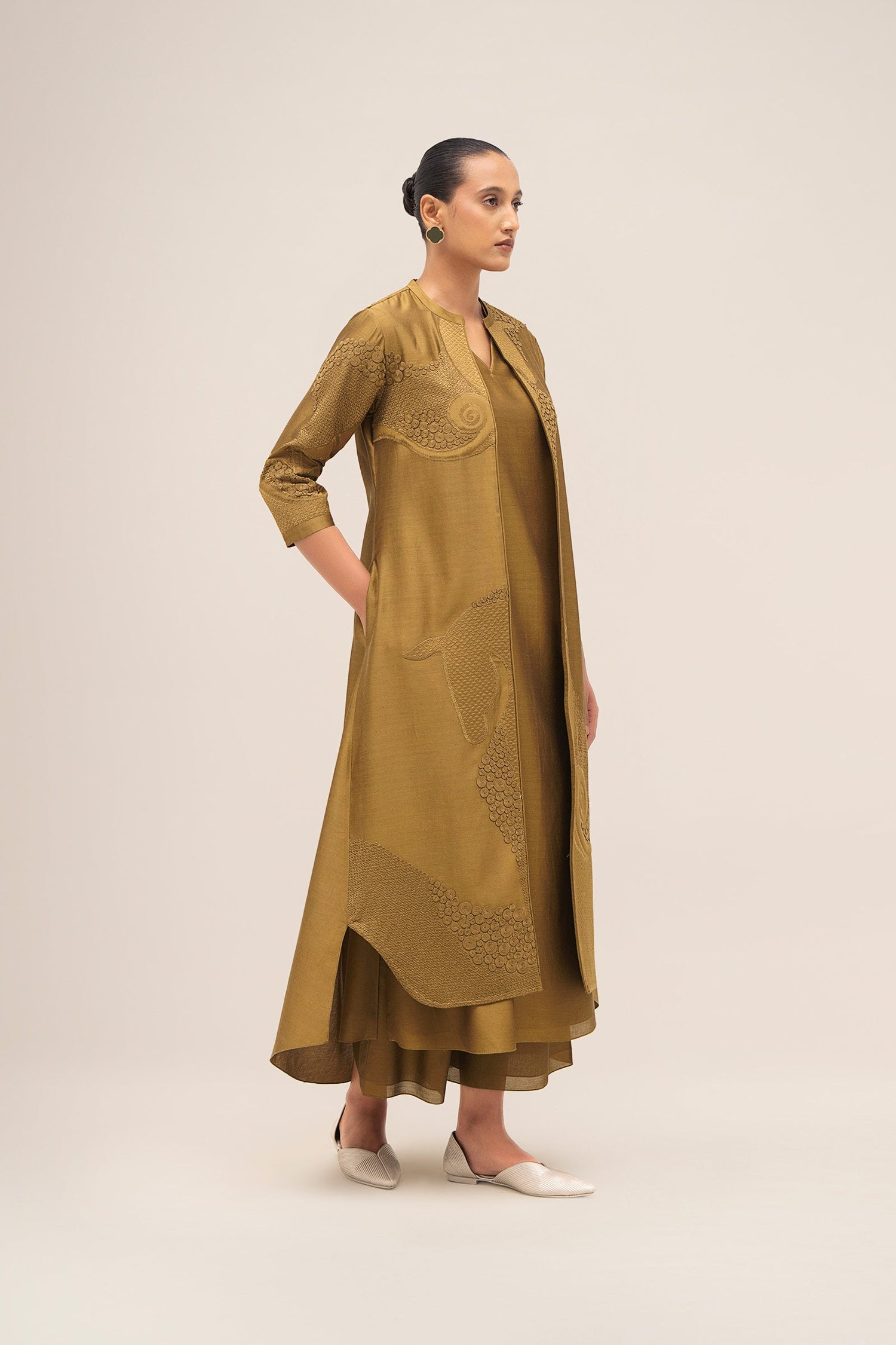  Chanderi Rida Jacket Set – Green