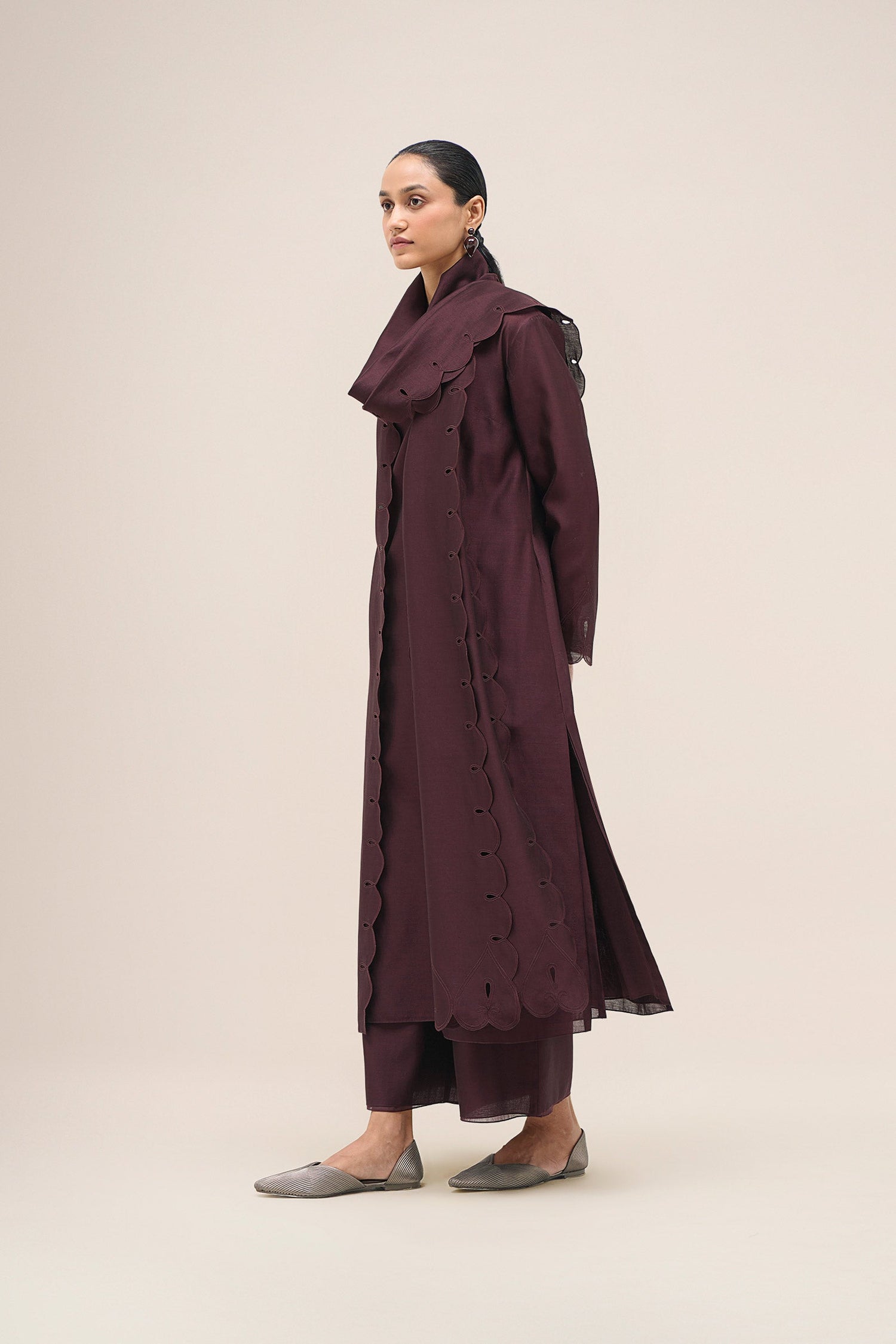 Chanderi Asrah Jacket Set – Red