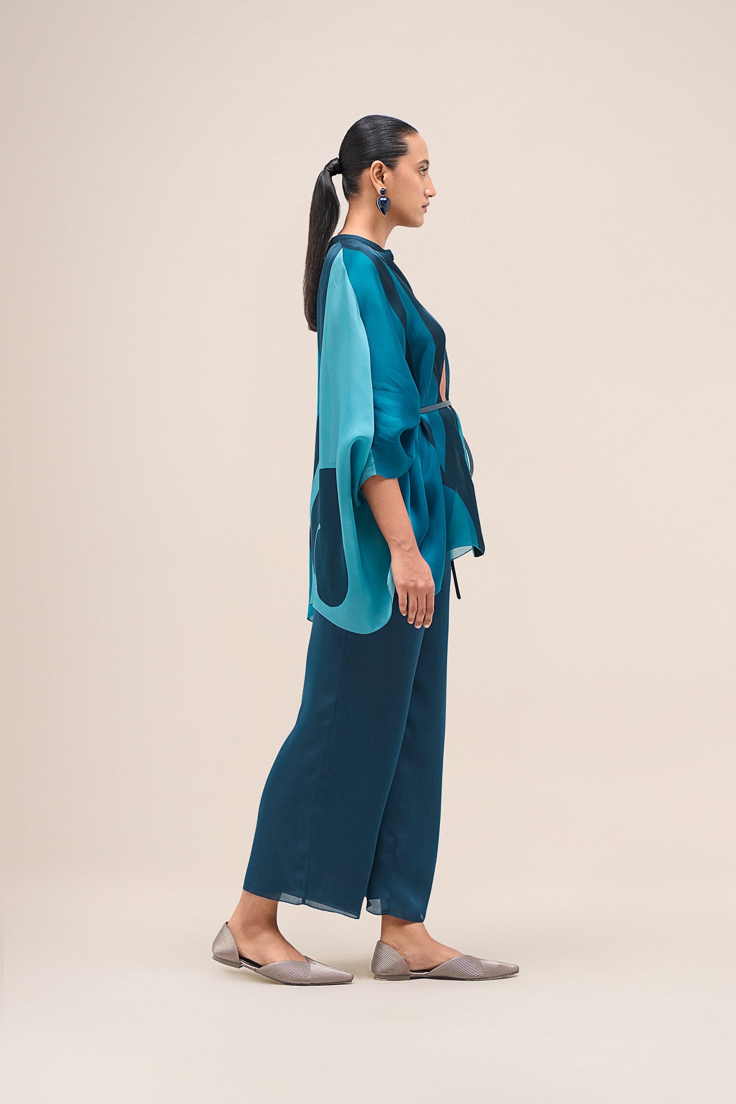  Organza Miya Kaftan Shirt Set – Blue