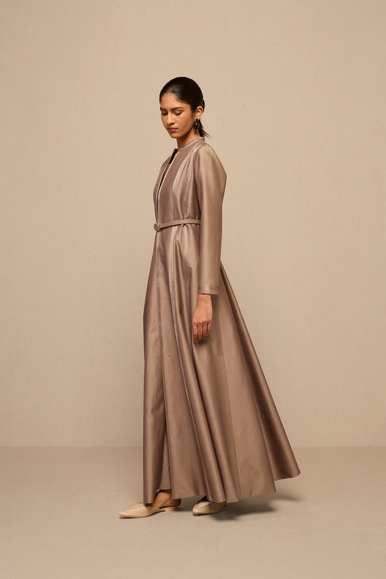  Chanderi Rubab Abaya Set – Grey