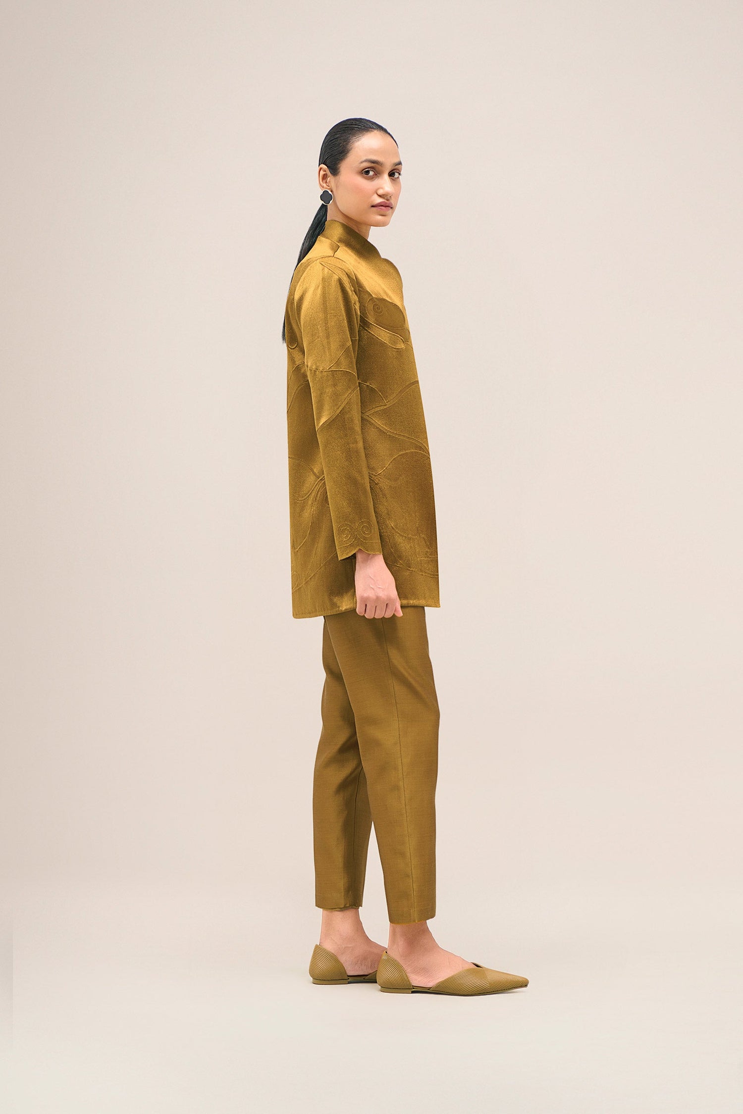  Chanderi Mona Jacket Set – Yellow