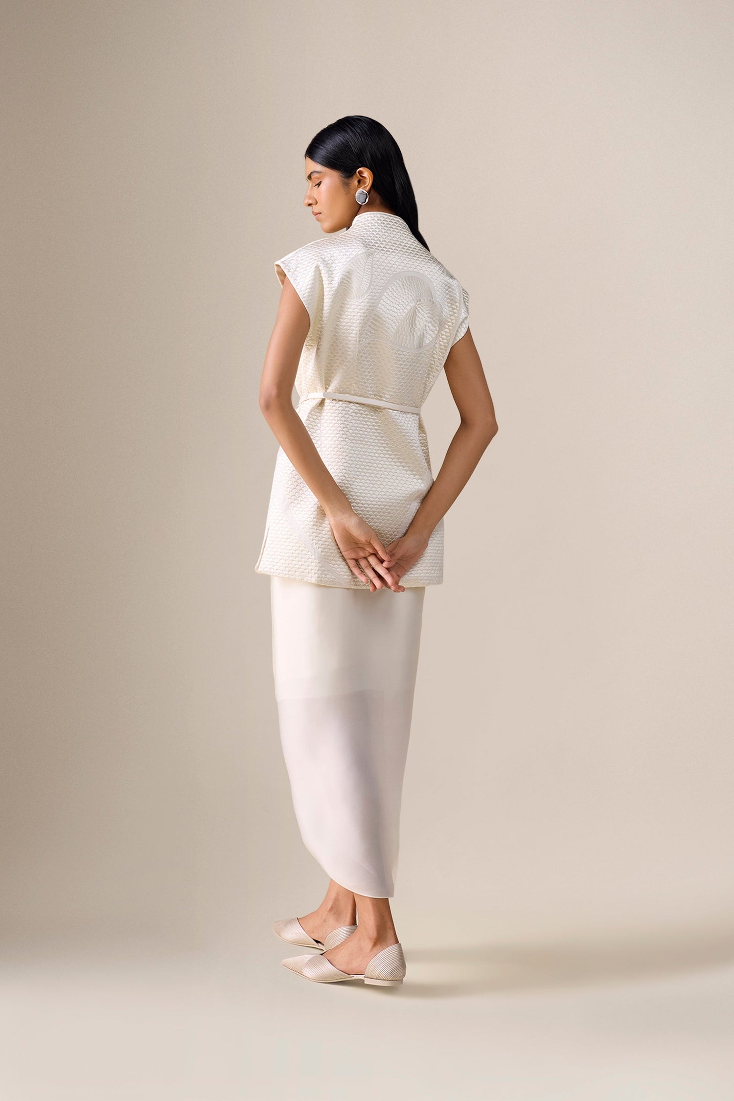  Chanderi Selah Jacket Set – Ivory