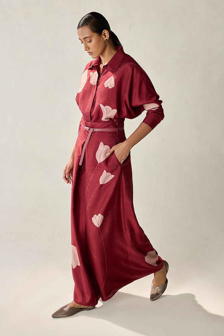  Silk Odele Shirt Set – Red