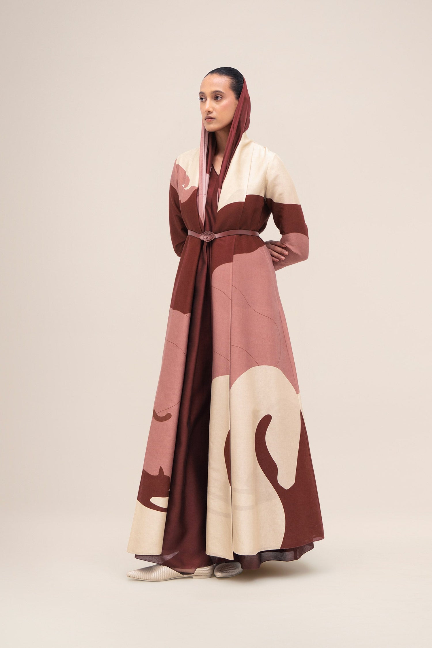  Chanderi Ghubar Abaya Set – Red