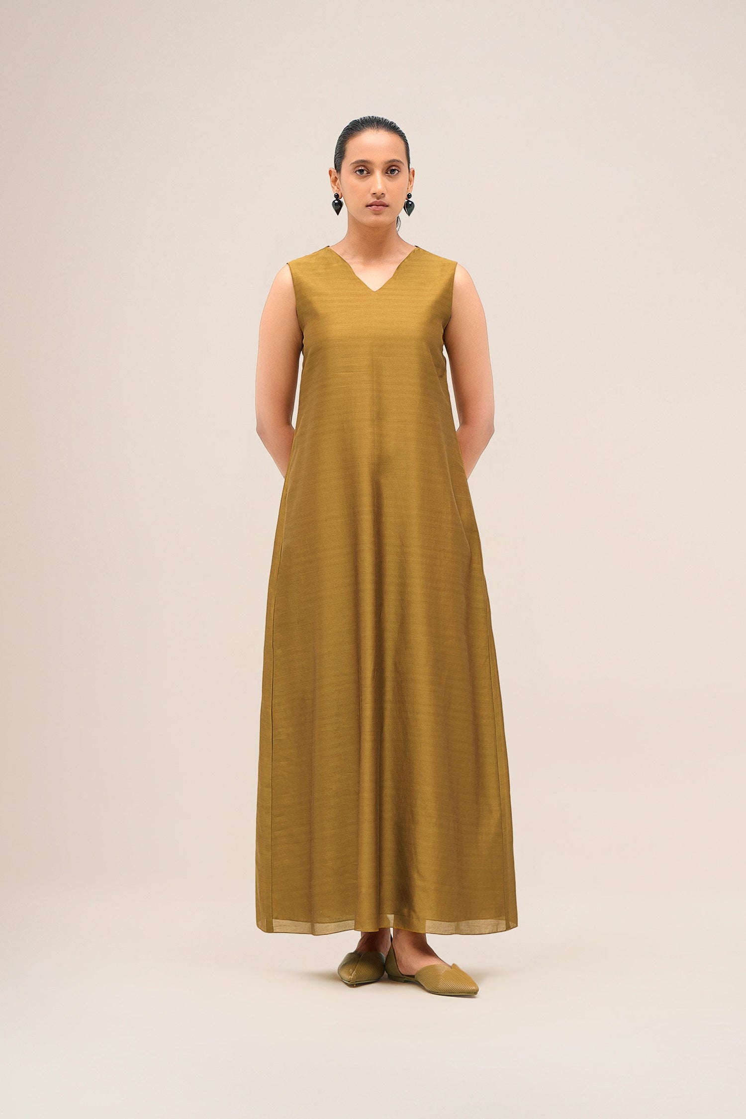  Chanderi Shabana Abaya Set – Yellow