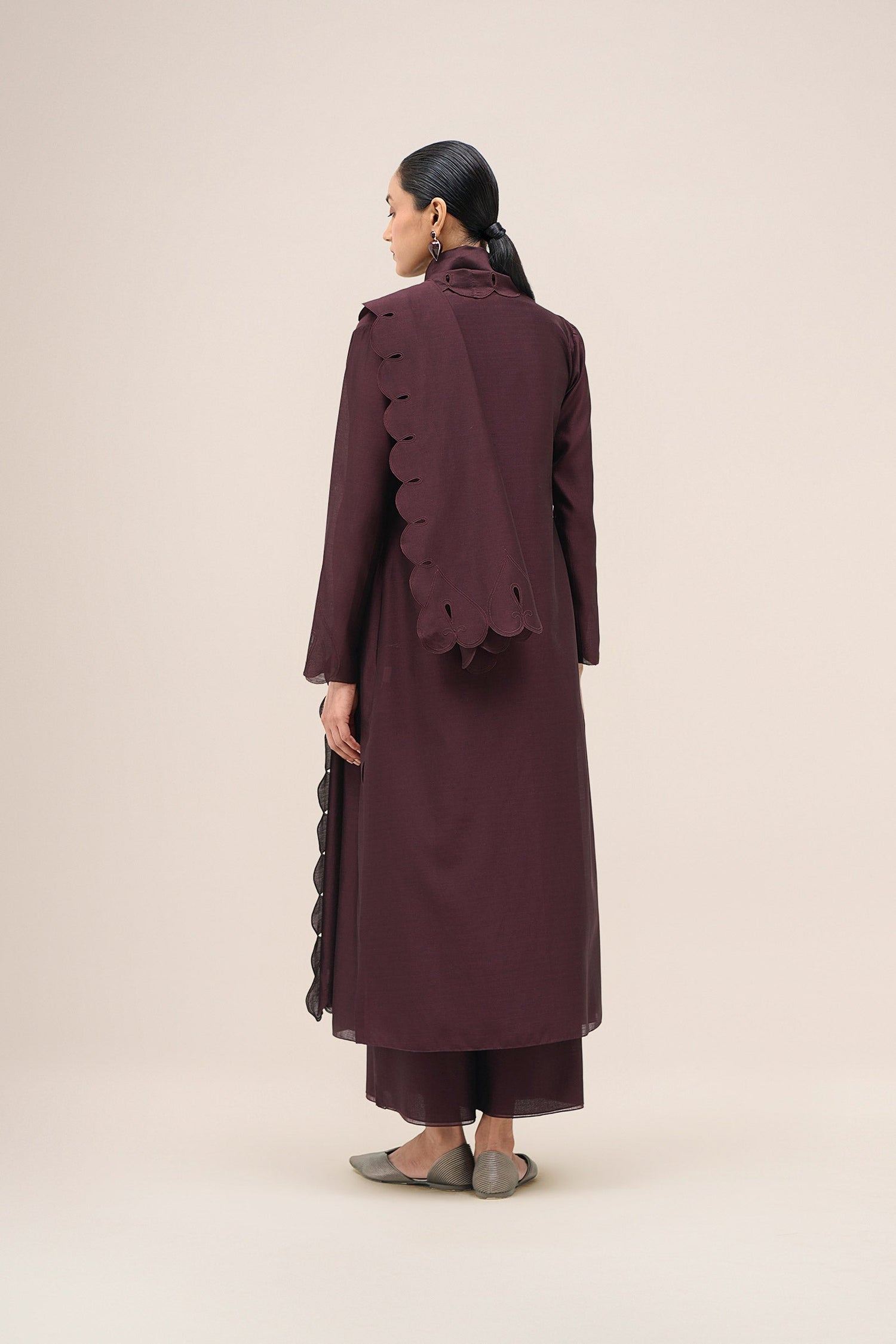  Chanderi Asrah Jacket Set – Red