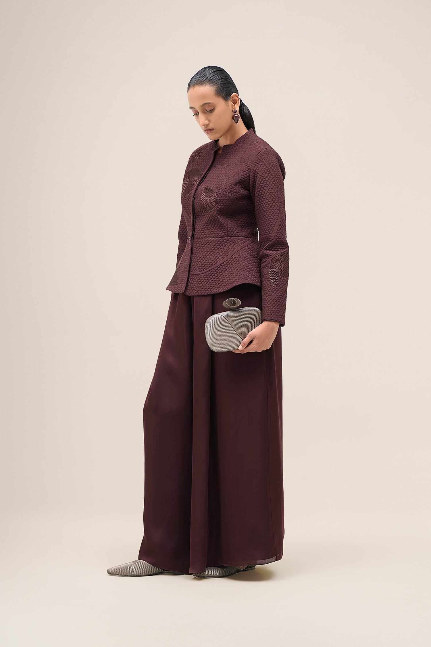  Shantung Valla Jacket Set – Red