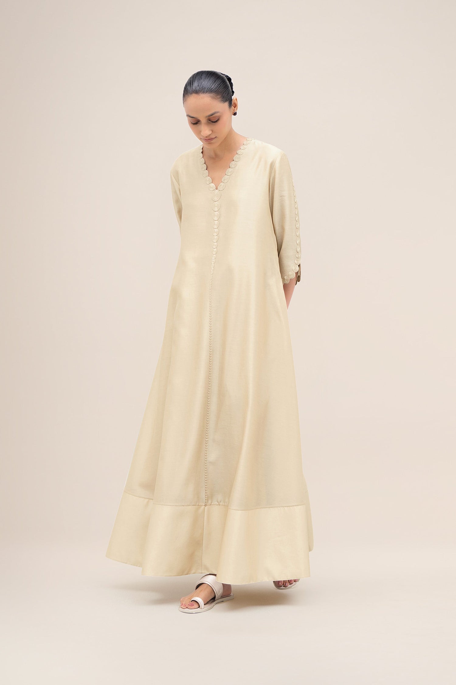  Chanderi Rida Jacket Set – Beige