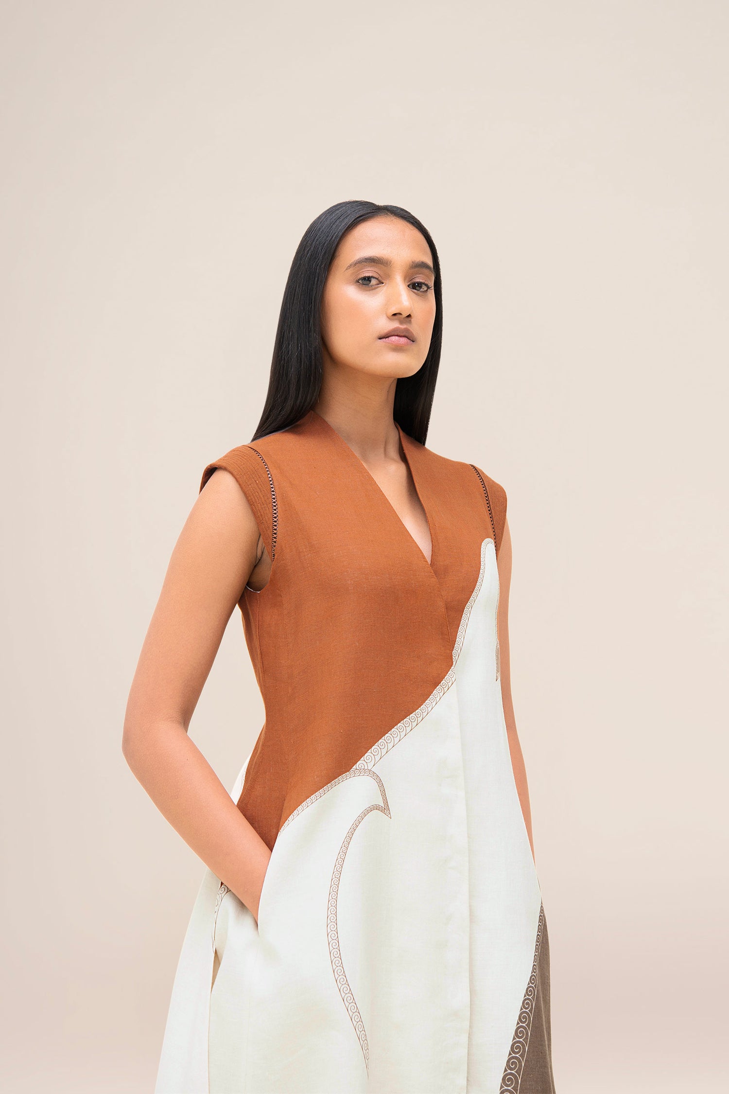  Linen Swan Jacket Set – Brown