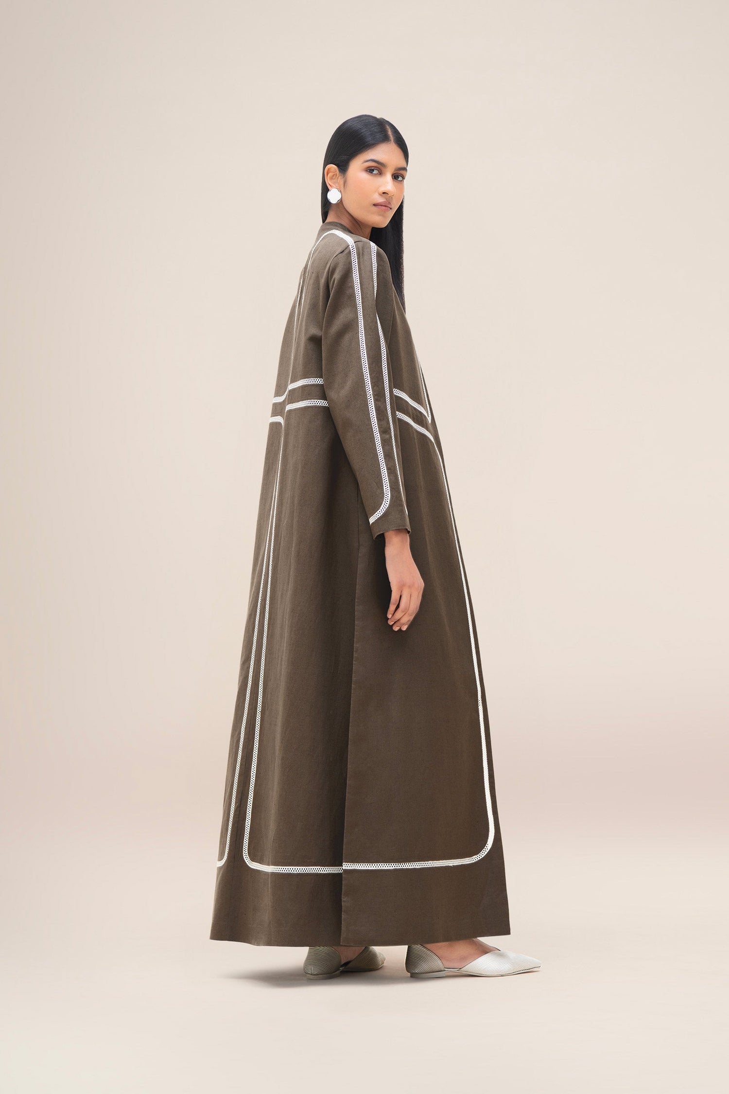  Linen Ravida Abaya Set – Brown