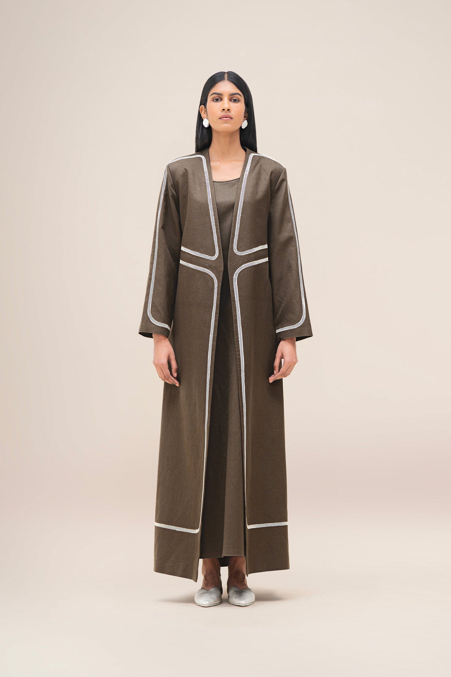  Linen Ravida Abaya Set – Brown