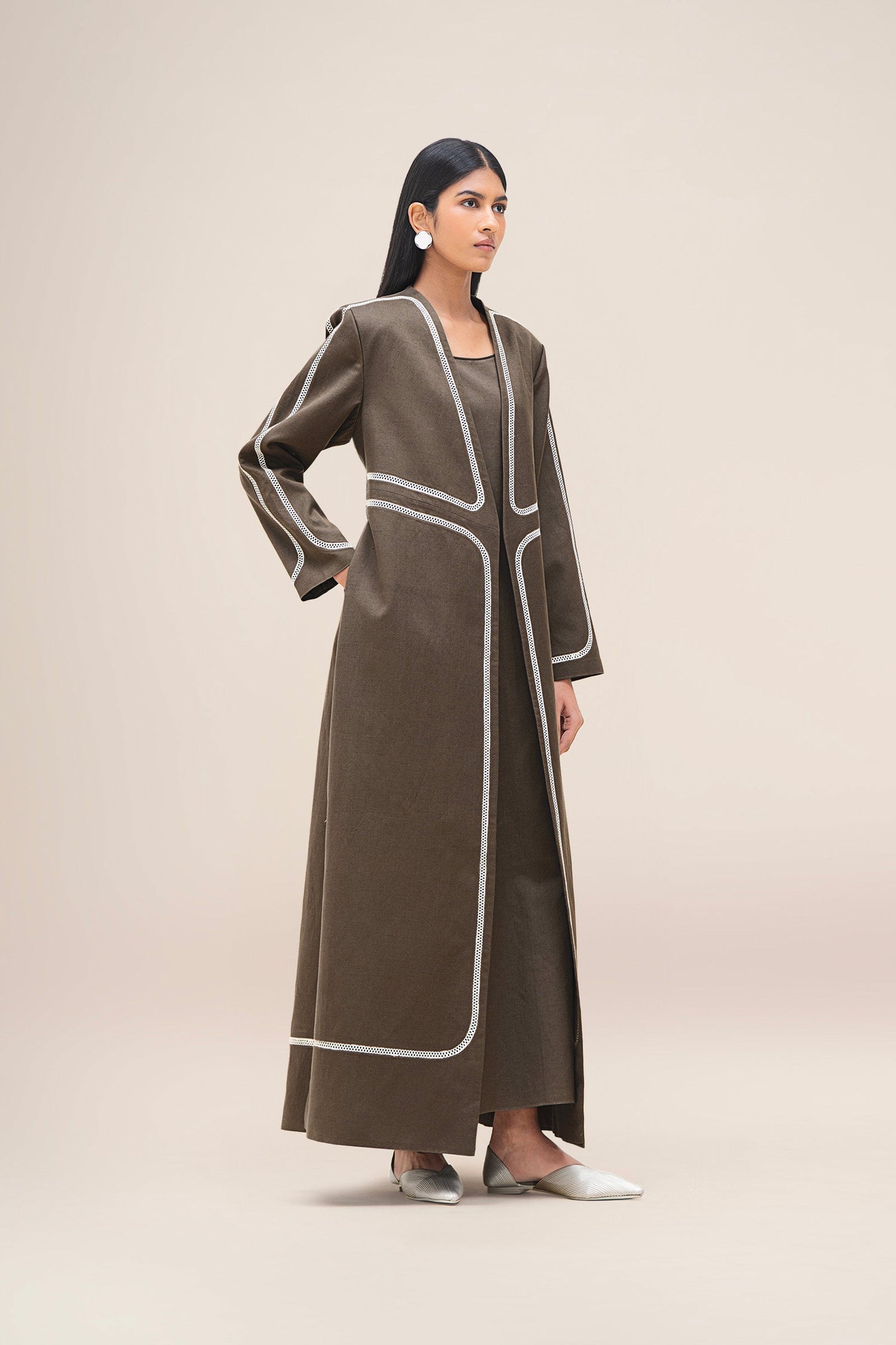  Linen Ravida Abaya Set – Brown