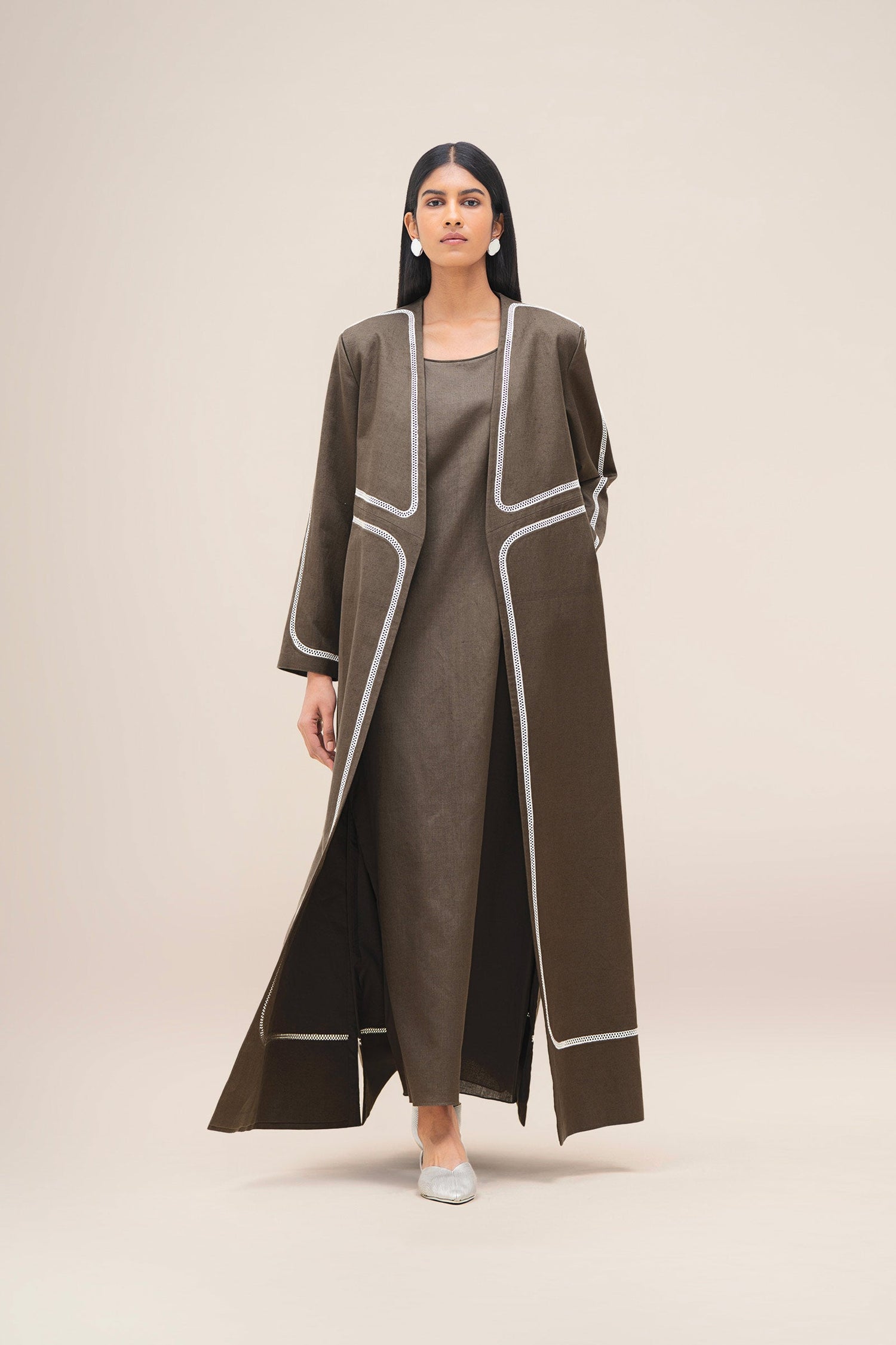  Linen Ravida Abaya Set – Brown