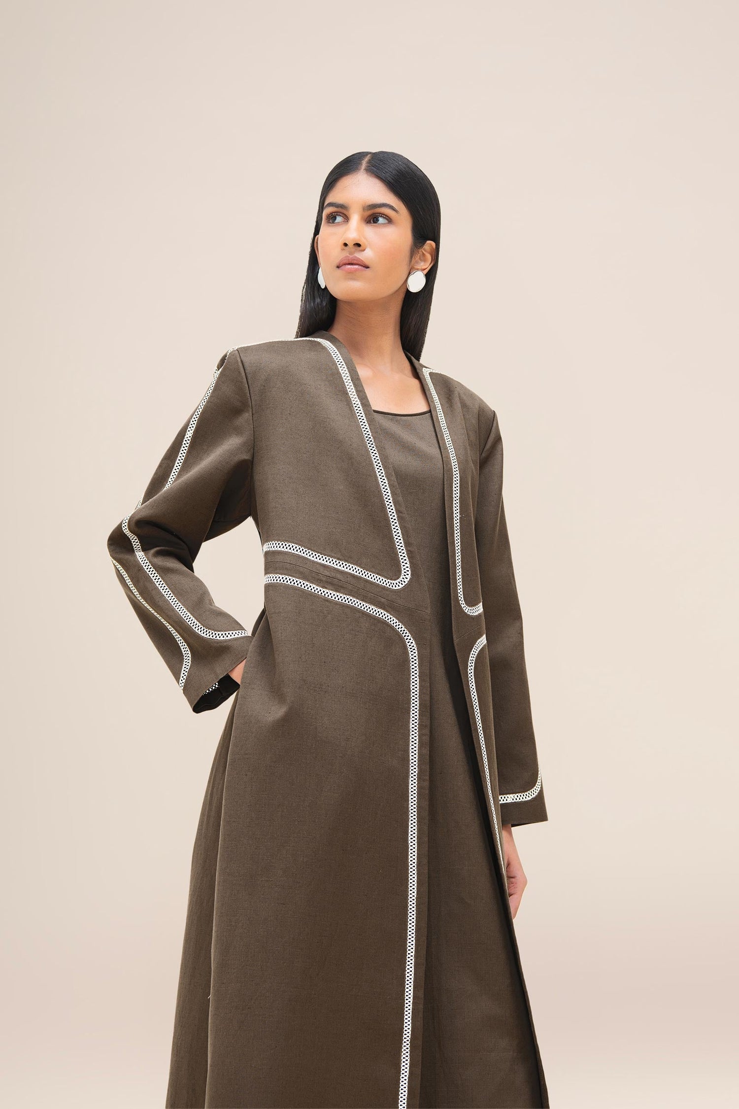  Linen Ravida Abaya Set – Brown