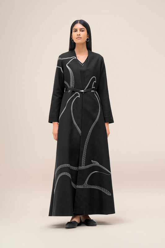 Linen Nightingale Abaya Set – Black