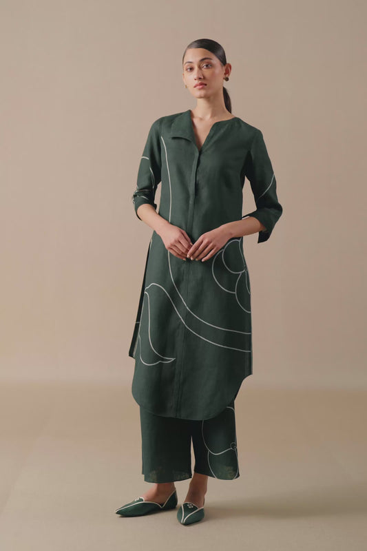 Linen Vardah Tunic Set – Green
