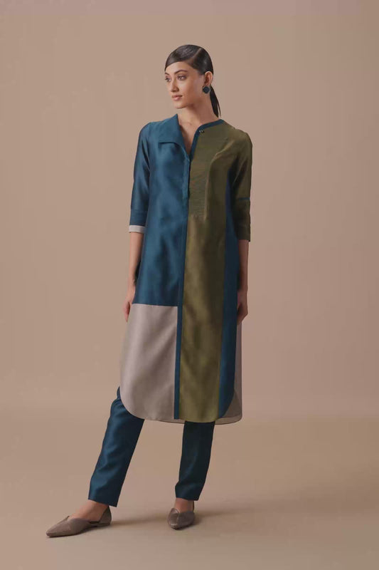 Chanderi Gaia Tunic Set – Blue